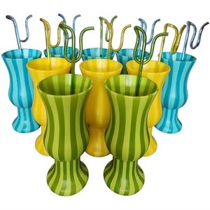 Plastic Stripe Hurricane Cup with Krazy Straw 20 Pcs